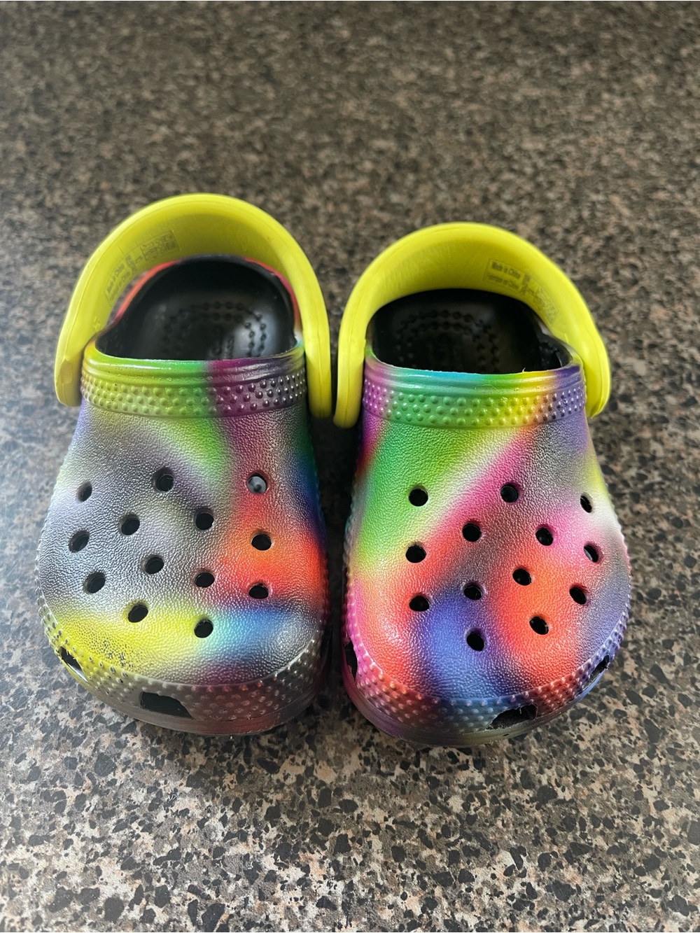 Kids Rainbow Tie-Dye Clog with Yellow Strap 4c